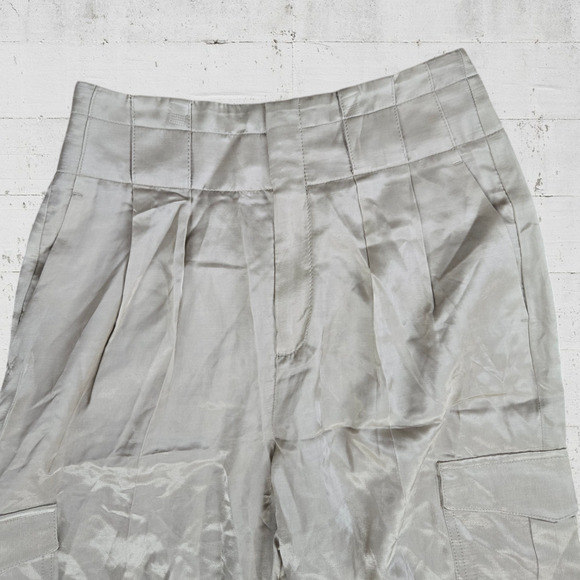 Banana Republic Gold Shiny High Waisted Satin Shiny Cargo Cropped Pants Size 4 - Picture 3 of 10